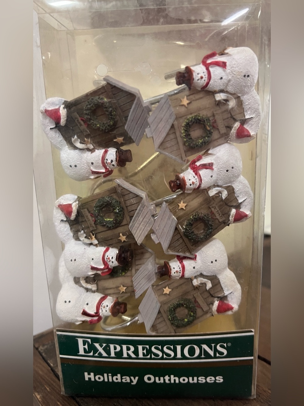 Expressions Holiday Outhouses Snowman Shower Hooks - White, Brown, Red, Green
